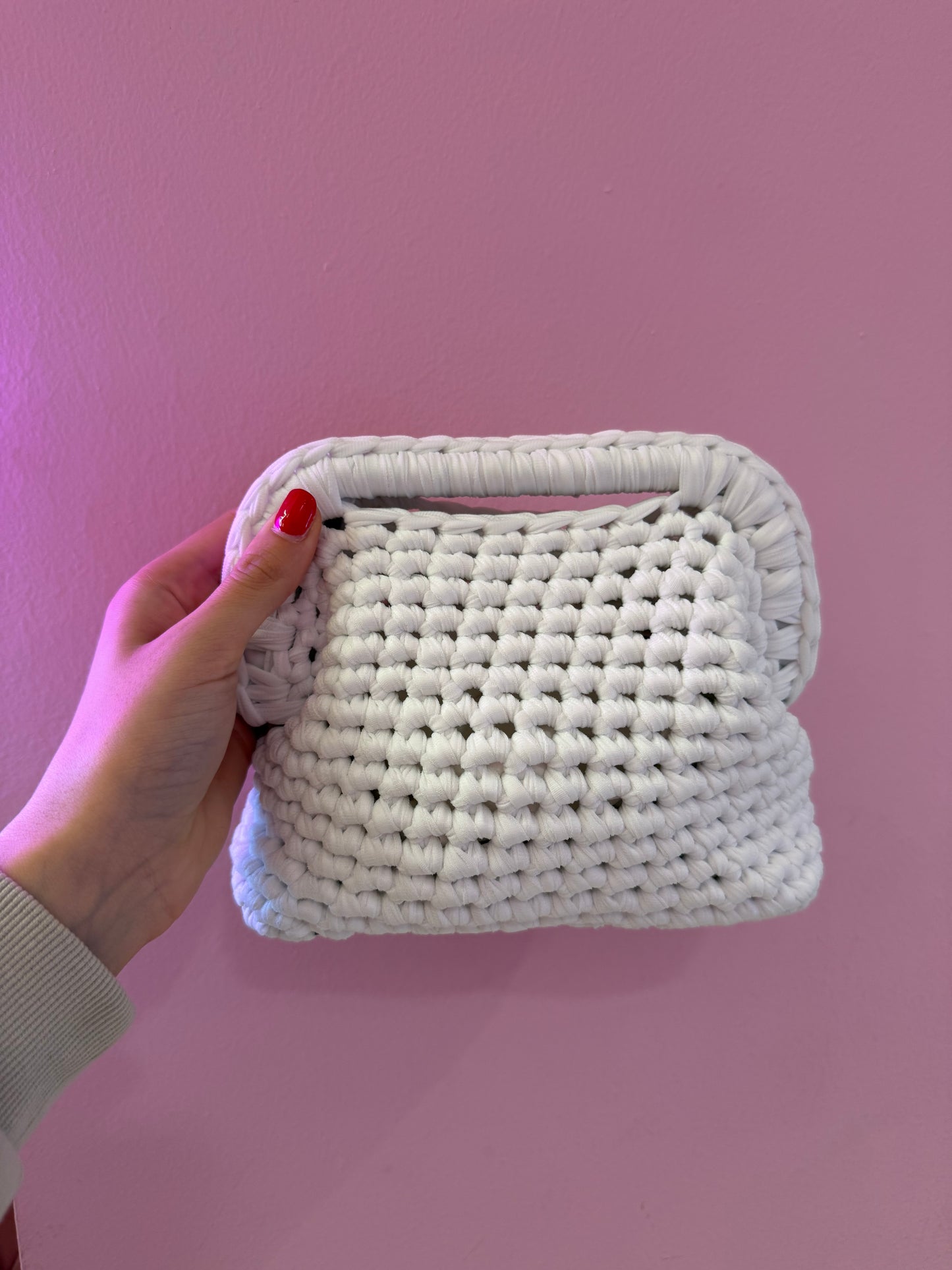 Borsa uncinetto clutch bianca