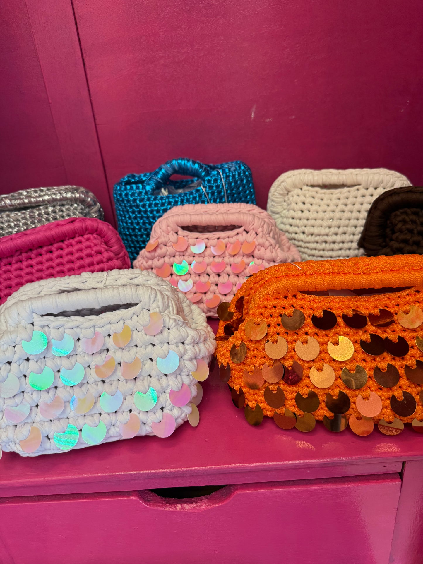 Borsa clutch paillettes bianco