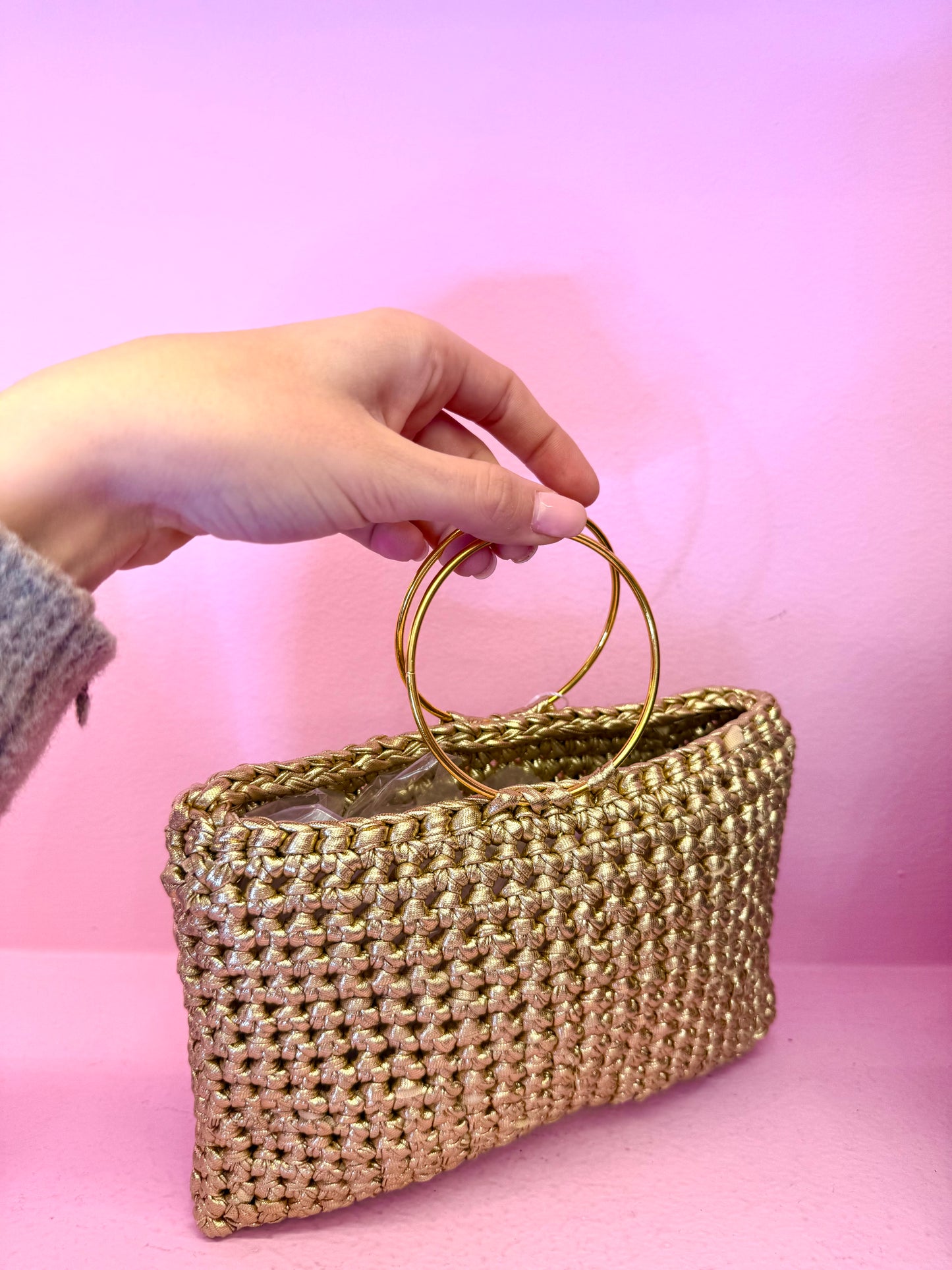 Borsa uncinetto metal oro