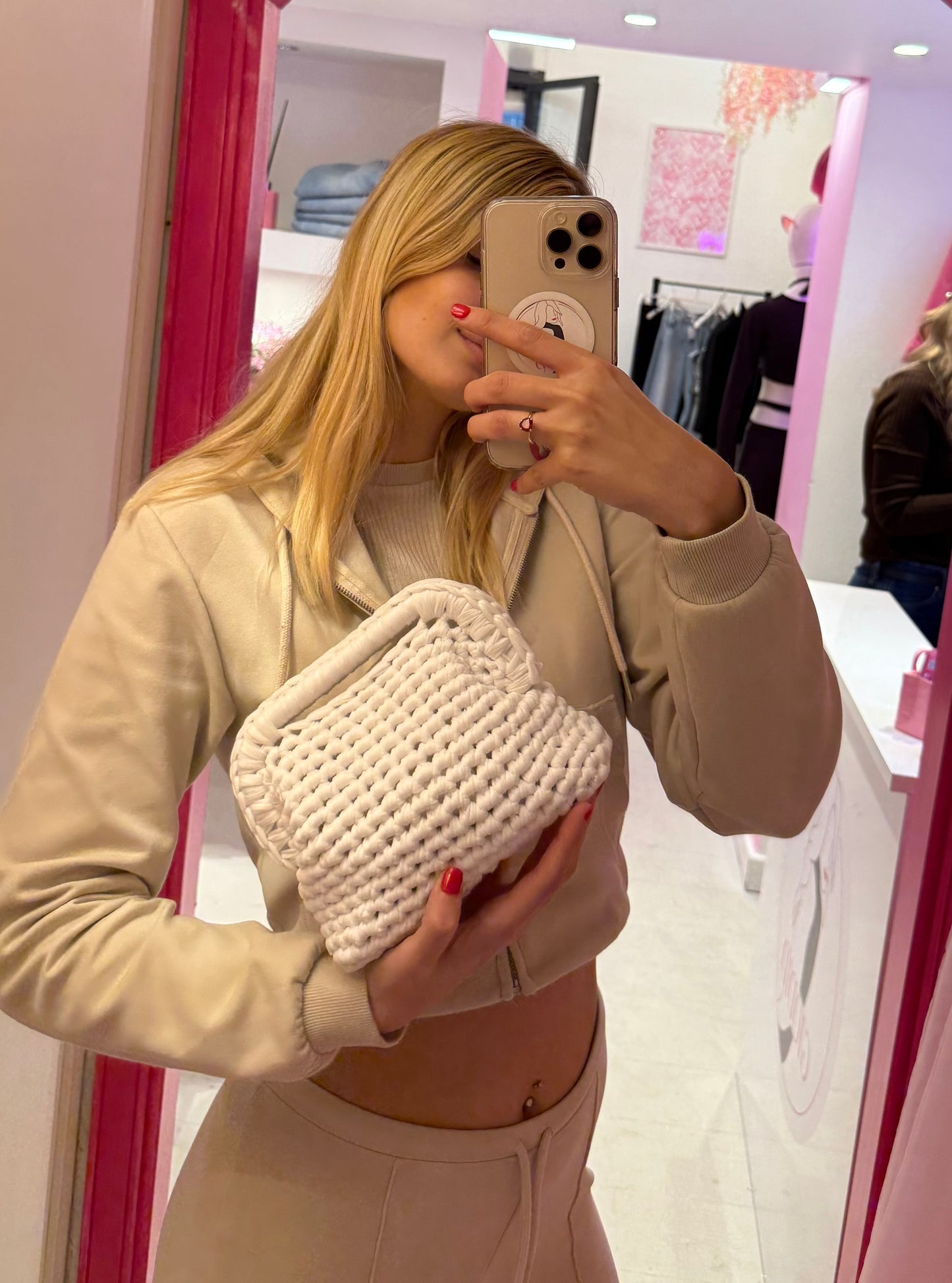 Borsa uncinetto clutch bianca