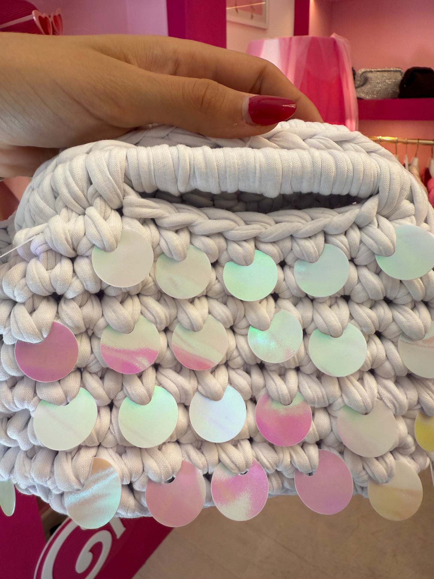Borsa clutch paillettes bianco