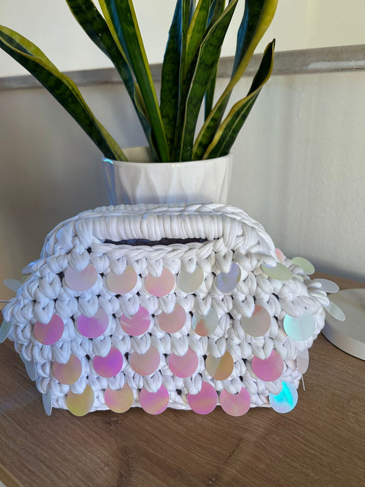 Borsa clutch paillettes bianco