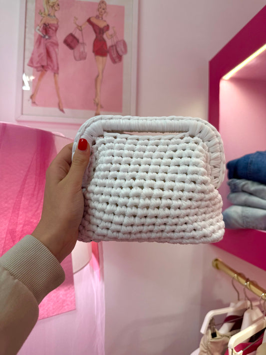 Borsa uncinetto clutch bianca
