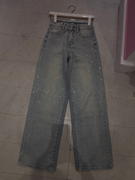 Jeans strass vita bassa